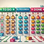 DALL·E 2025-01-24 00.43.07 - A clean and detailed IT graphic illustration focusing on a Kanban board with three large and prominently labeled columns_ 'To Do,' 'In Progress,' and